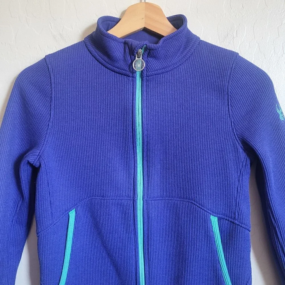 Spyder Encore Full Zip Jacket Fleece Lined Mock Neck Indigo Blue Size Kids 10-12